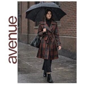 26/28 AVENUE Women’s Plus Plaid Double-Breasted Trench Coat with Belt